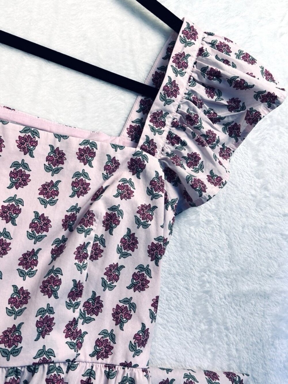 J.Crew Floral Midi Dress Pink Ruffle Sleeve Square Neck Cotton Size 6P NWT $158 - Picture 14 of 16